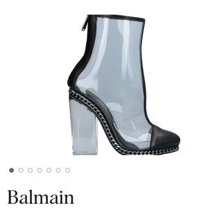 Balmain Dax Leather & Calfskin Boots w/ Lucite Heel & Chain Detail
